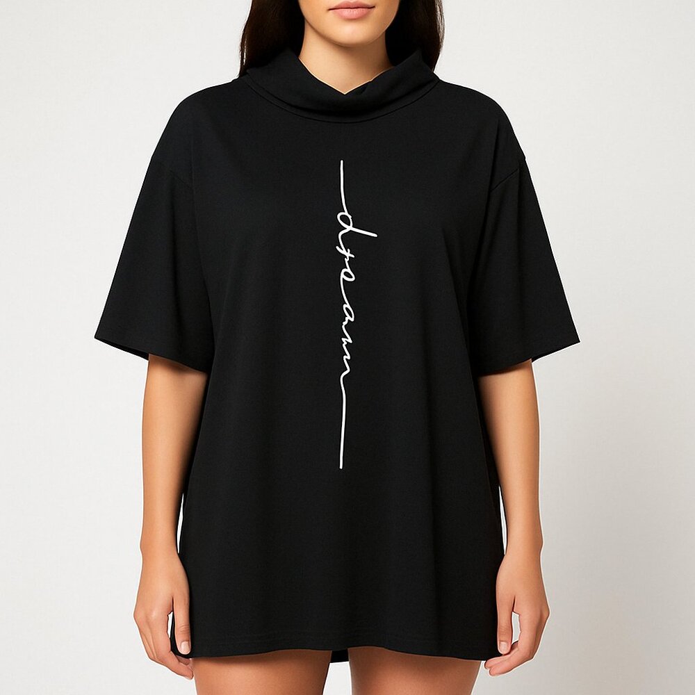 Dreamer (NWOT) Oversized Hooded T-Shirt Tunic Dress Black Relaxed Fit - 6XL